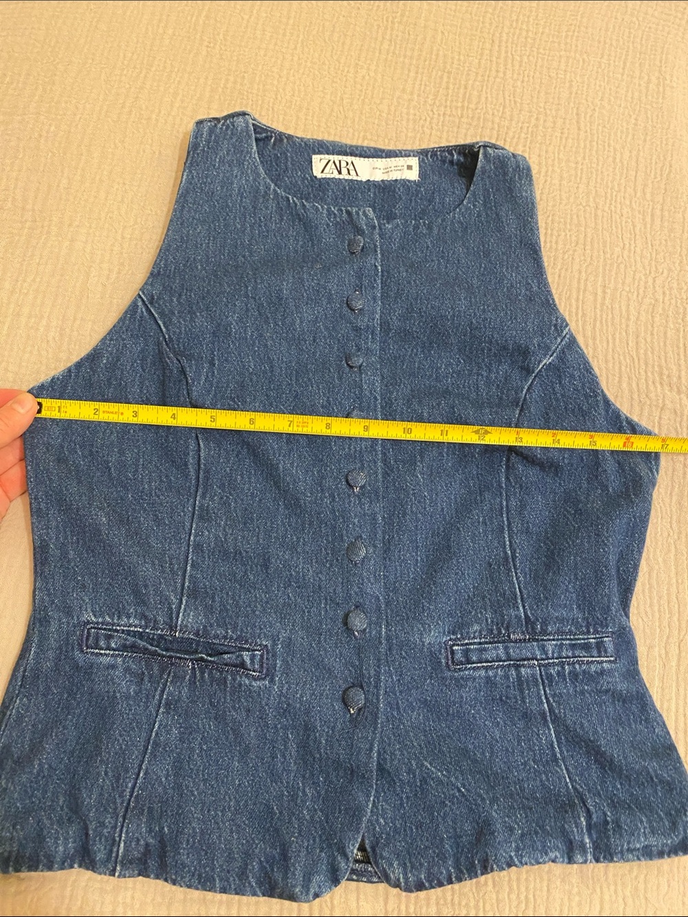 Zara Navy Blue Denim Button-Up Vest. Style 6164/197/497 Size M - Picture 5 of 7